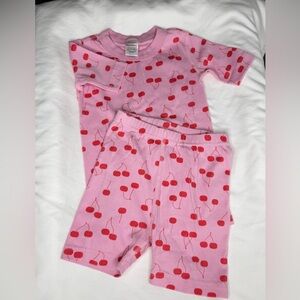 Hanna Andersson Short Johns Organic Cotton Pink Cherries Pajama Set Sz 120 6-7